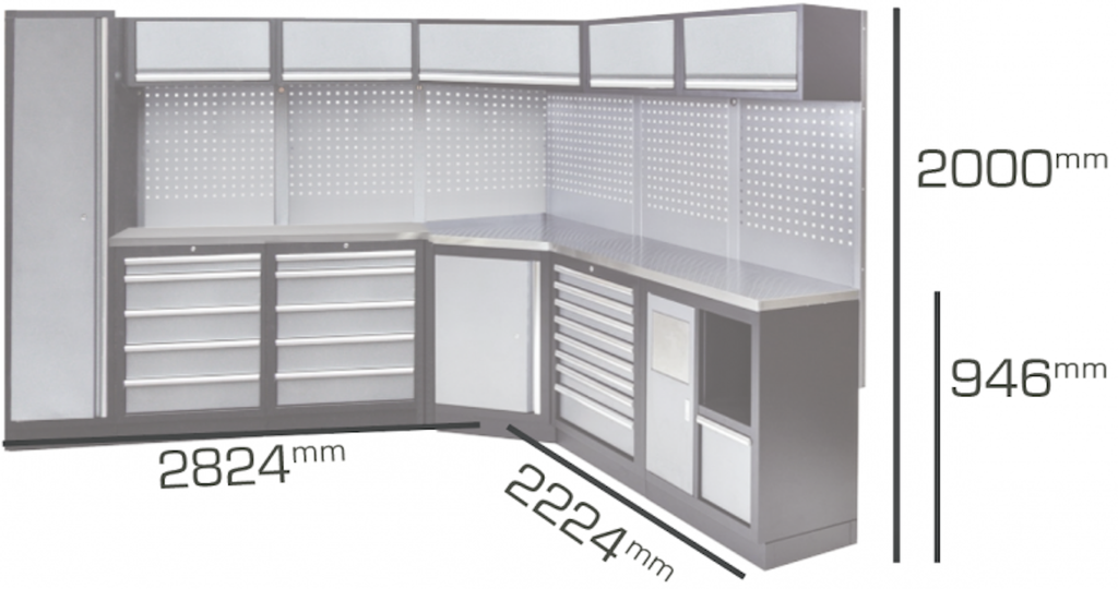 EXTENDED WORKSHOP SERIES CORNER UNIT STAINLESS TOP
