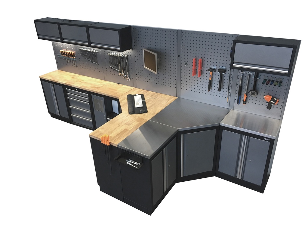 WORKSHOP SYSTEM DOUBLE CORNER UNIT STAINLESS TOP