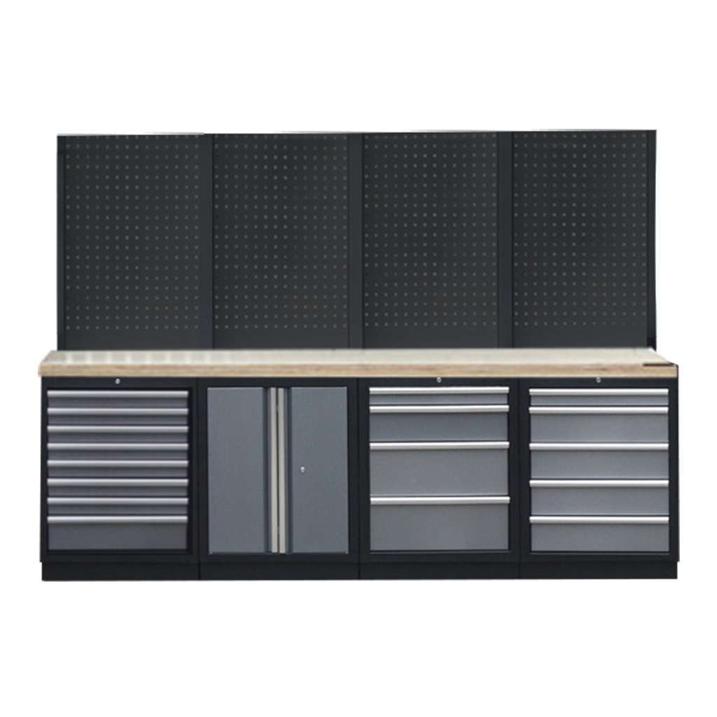 PROFESSIONAL GARAGE WALL SYSTEM 4 BACK PANELS WITH WOODEN WORKTOP