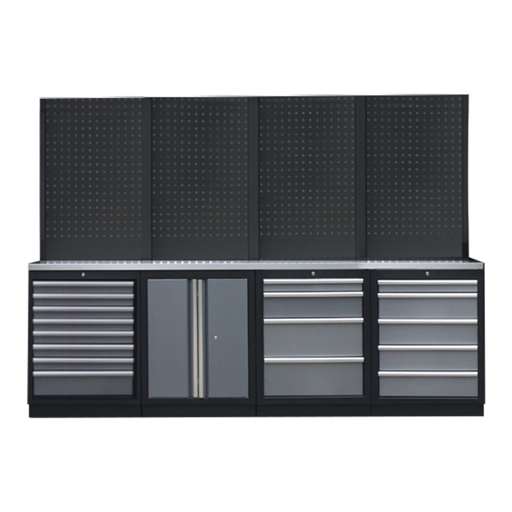 PROFESSIONAL GARAGE WALL SYSTEM 4 BACK PANELS WITH STAINLESS STEEL WORKTOP