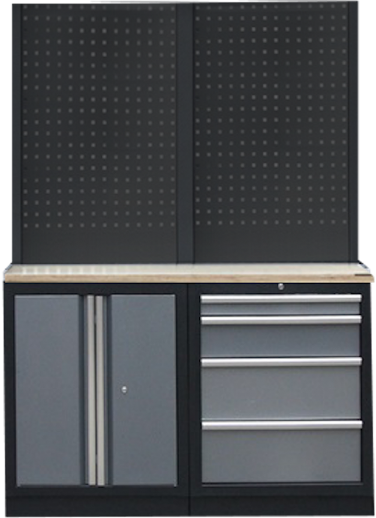 PROFESSIONAL GARAGE WALL SYSTEM 2 BACK PANELS WITH WOODEN WORKTOP