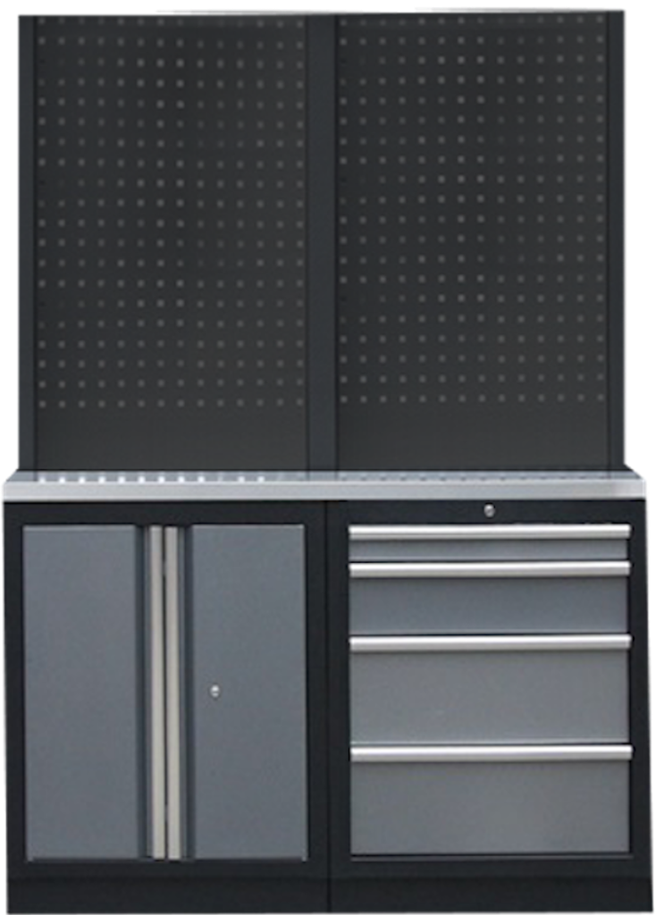 PROFESSIONAL GARAGE WALL SYSTEM 2 BACK PANELS WITH STAINLESS STEEL WORKTOP