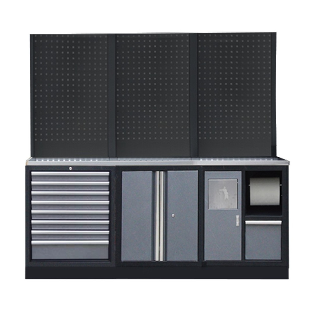 PROFESSIONAL GARAGE WALL SYSTEM 3 BACK PANELS WITH STAINLESS STEEL WORKTOP