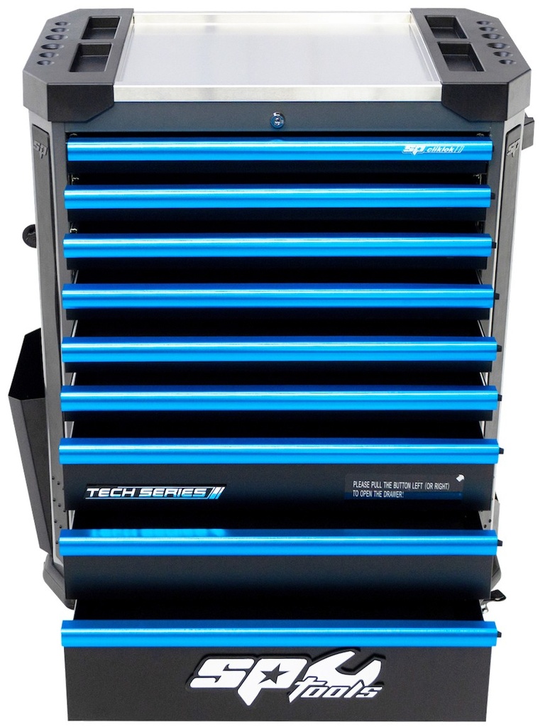 381PC TOOLKIT IN TECH SERIES ROLLER CAB 9 DRAWERS DIAMONDBLACK/ BLUE