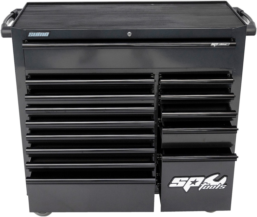 424 PC TOOLKIT IN CUSTOM SERIES ROLLER CAB 14 DRAWERS BLACK