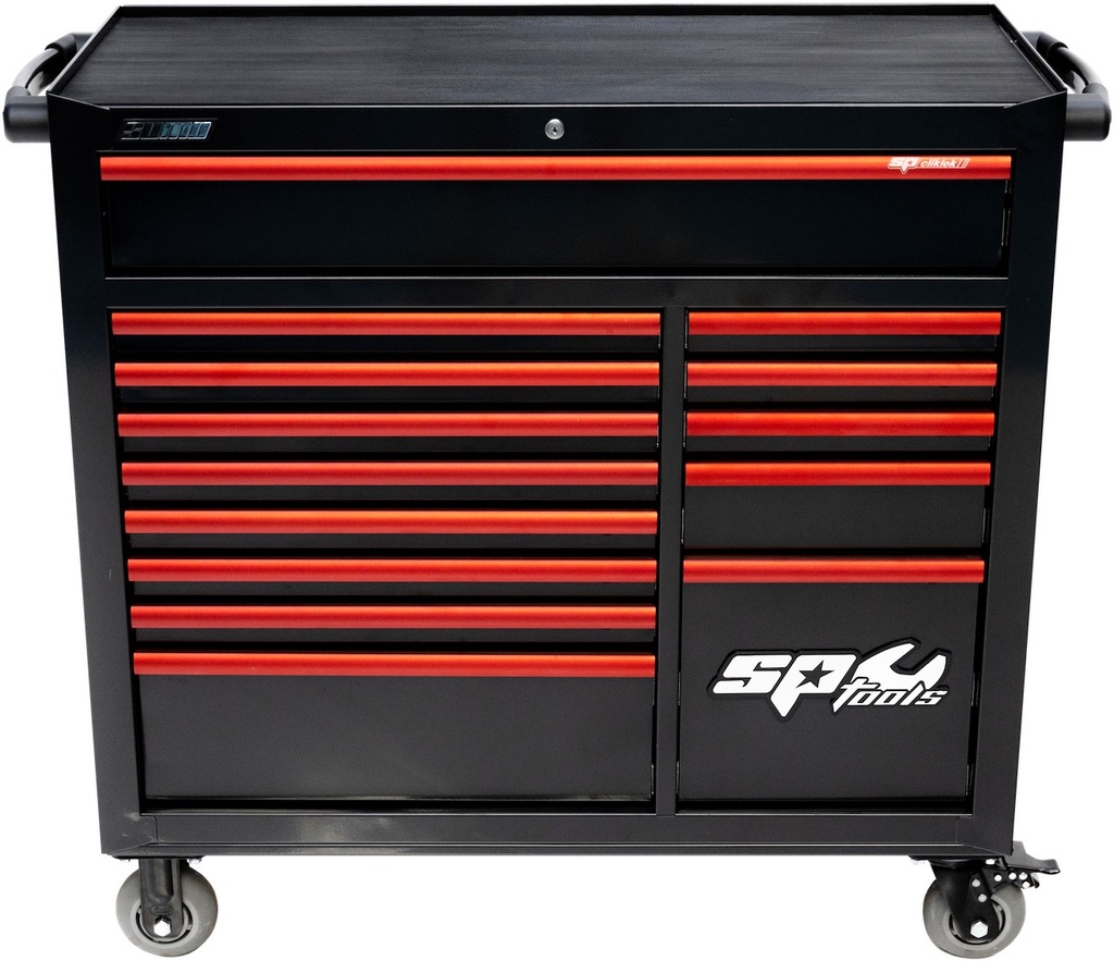 424 PC TOOLKIT IN CUSTOM SERIES ROLLER CAB 14 DRAWERS BLACK/ RED