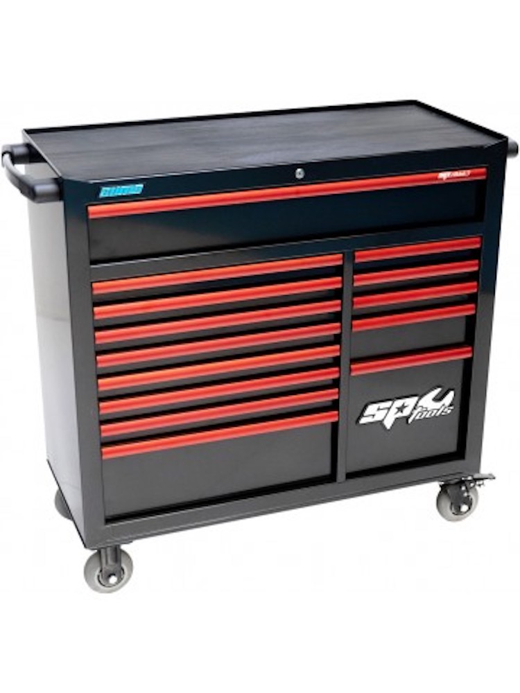 425 PC TOOLKIT IN CUSTOM SERIES ROLLER CAB 14 DRAWERS BLACK/ RED