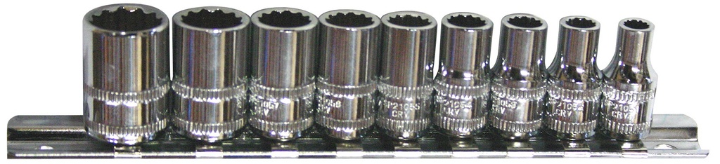SOCKET RAIL 1/4DR 12PT 9PC SAE