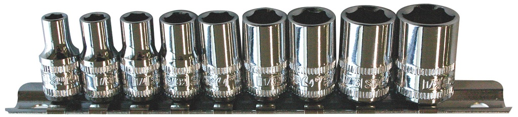 SOCKET RAIL 1/4DR 6PT 9PC SAE