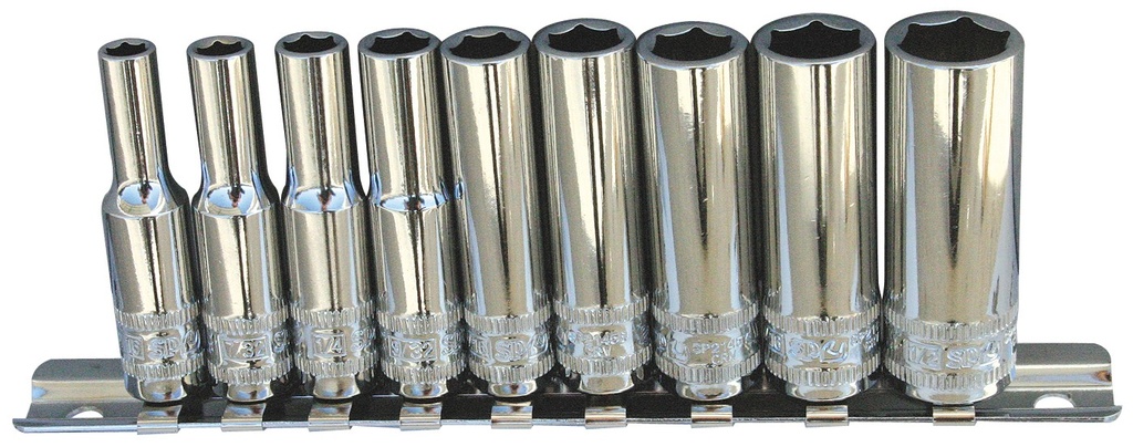 SOCKET RAIL 1/4DR 6PT DEEP 9PC SAE