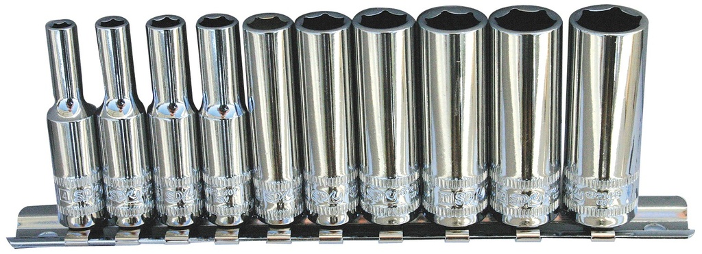SOCKET RAIL 1/4DR 12PT 10PC METRIC DEEP