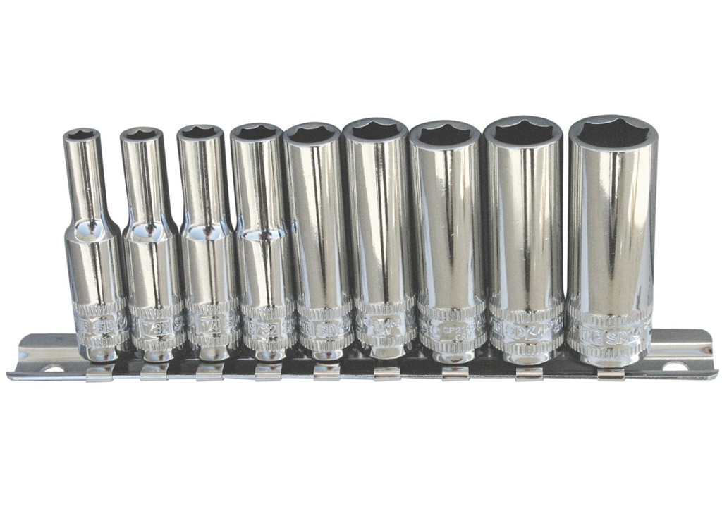 SOCKET RAIL 1/4DR 12PT 9PC SAE DEEP