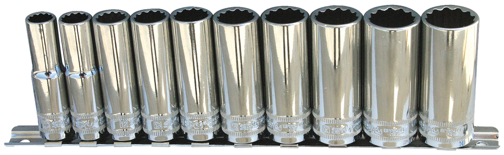 SOCKET RAIL 3/8DR DEEP 12PT 10PC METRIC