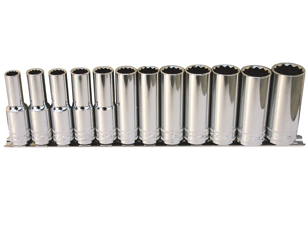 SOCKET RAIL 1/2DR DEEP 12PT 12PC METRIC