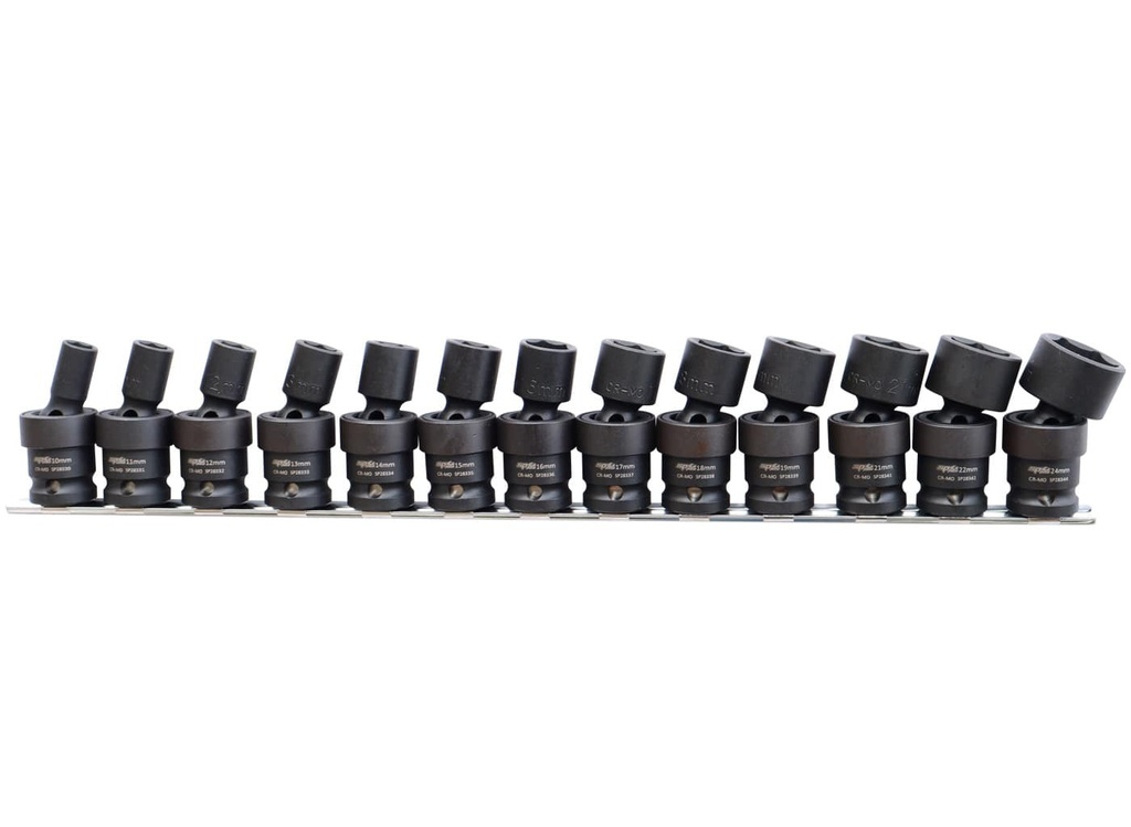 CARDAN IMPACT SOCKET SET ON RAIL 1/2" 6-POINT 13 PCS 