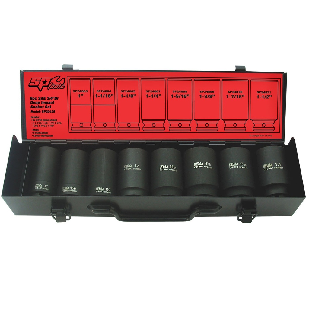 SOCKET SET IMPACT 3/4DR DEEP 6PT 8PC SAE