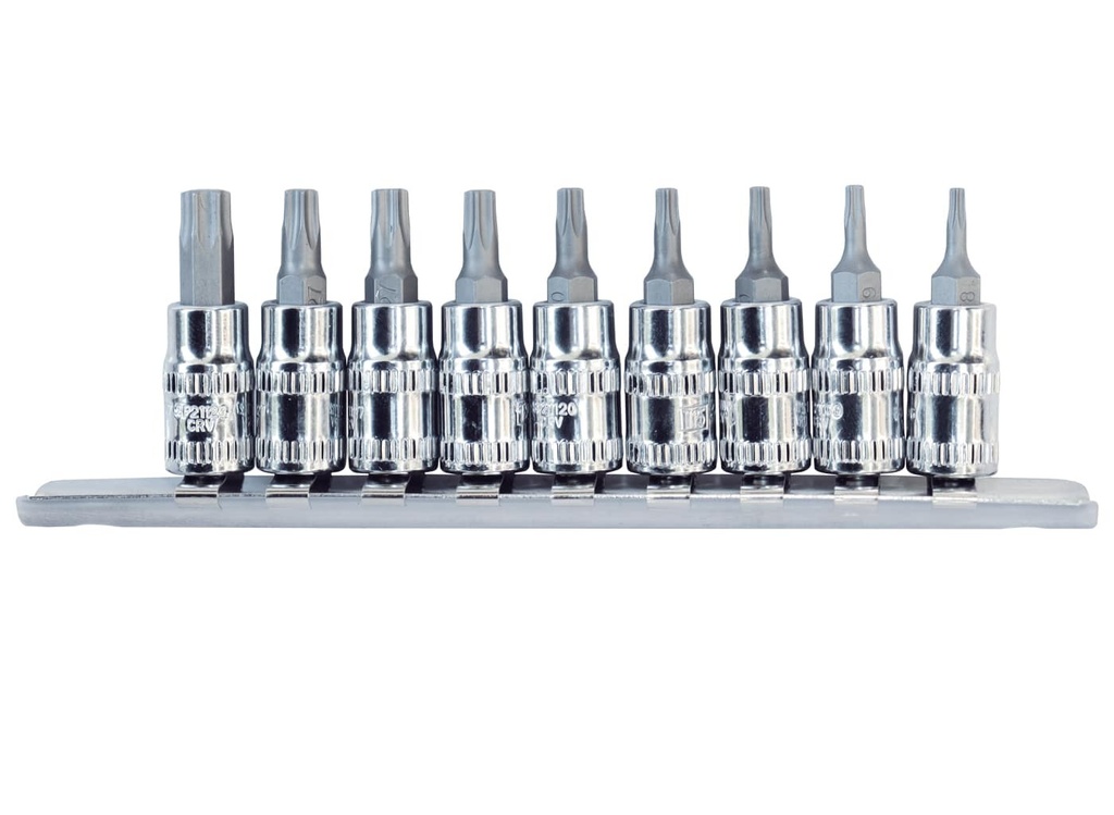 SOCKET RAIL 1/4 DR TORX 9PC
