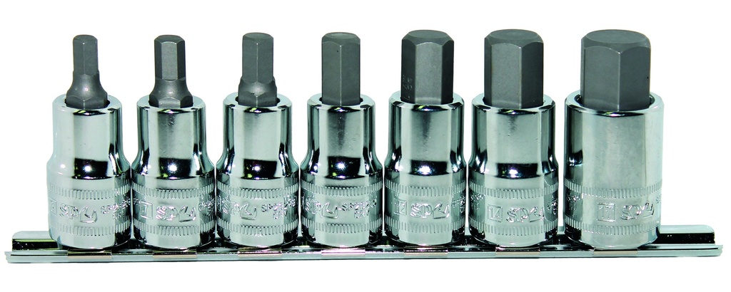 7PC 1/2" DR METRIC INHEX SOCKET RAIL SET (SHORT SERIES)
