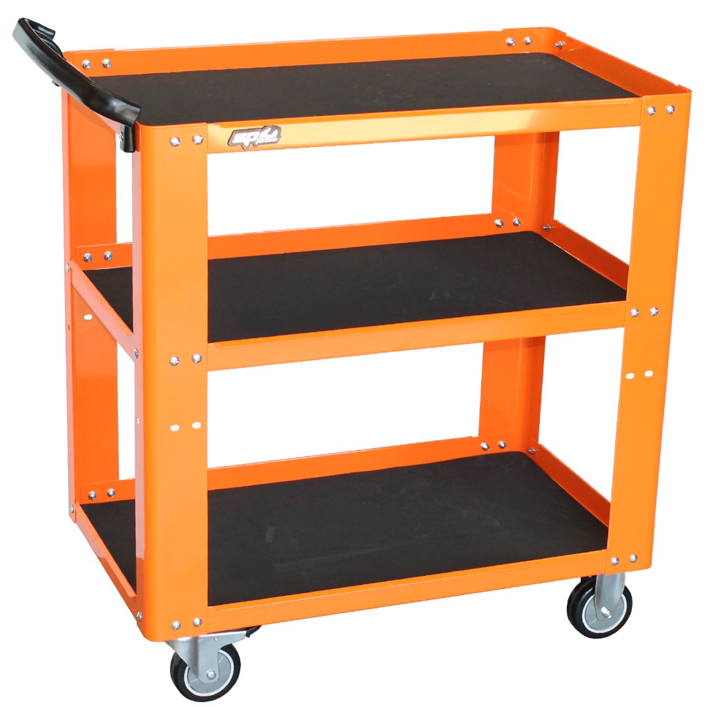 3 SHELF PROFESSIONAL SERVICE TROLLEY ORANGE/BLACK