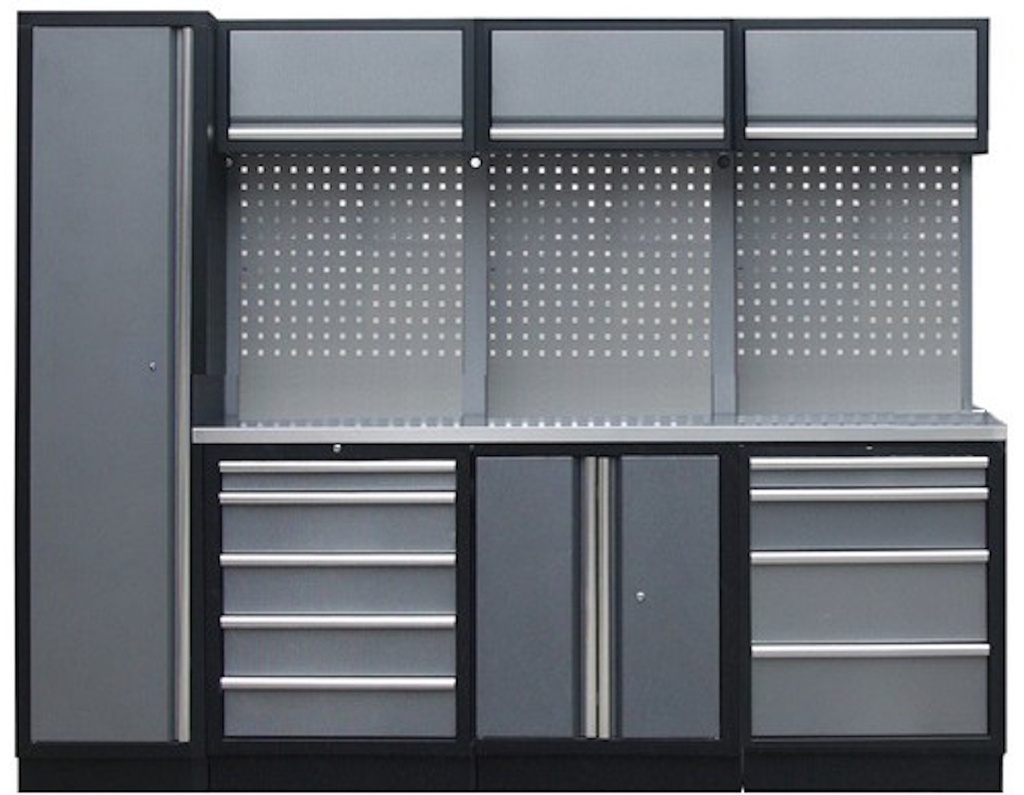 PROFESSIONAL GARAGE SERIES W/3 BACKING PANEL AND TALL CABINET