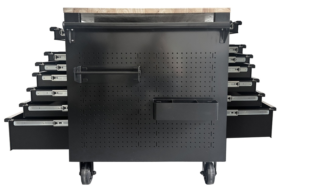 MULTIFUNCTIONAL TOOL TROLLEY BLACK USA SUMO WITH STAINLESS STEEL WORKTOP