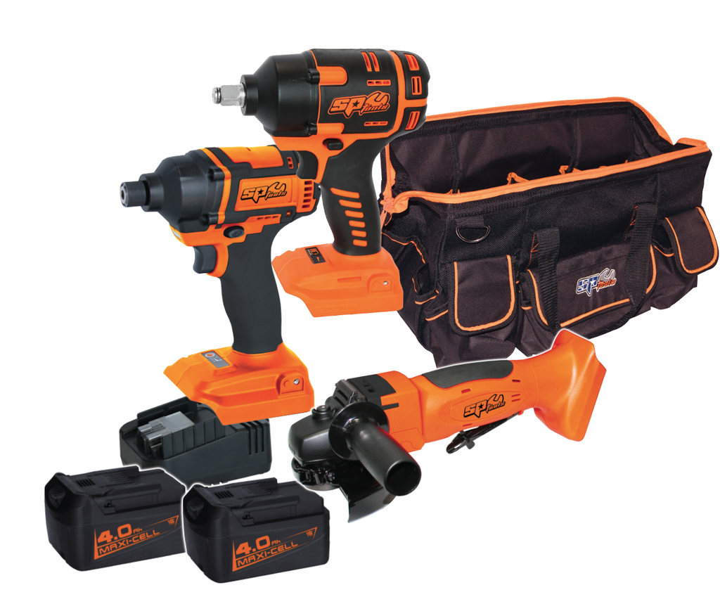 CORDLESS 18V COMBO KIT 1/4" IMPACT DRIVER, IMPACT WRENCH AND ANGLE GRINDER