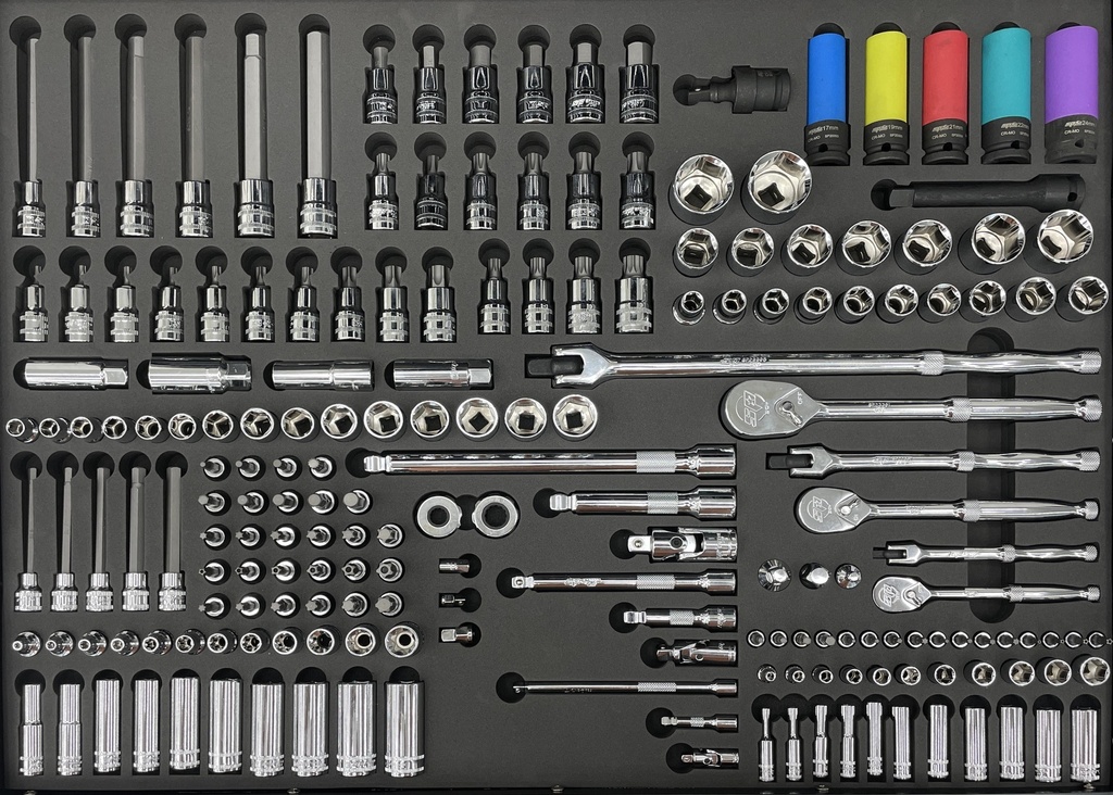 EVA FOAM FOR USA SERIES 1/4", 3/8" & 1/2" SOCKETS AND RATCHETS 180 PCS