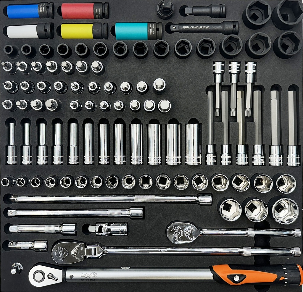 EVA FOAM USA SERIES 1/2" M+ SOCKETS & RATCHETS 102PCS