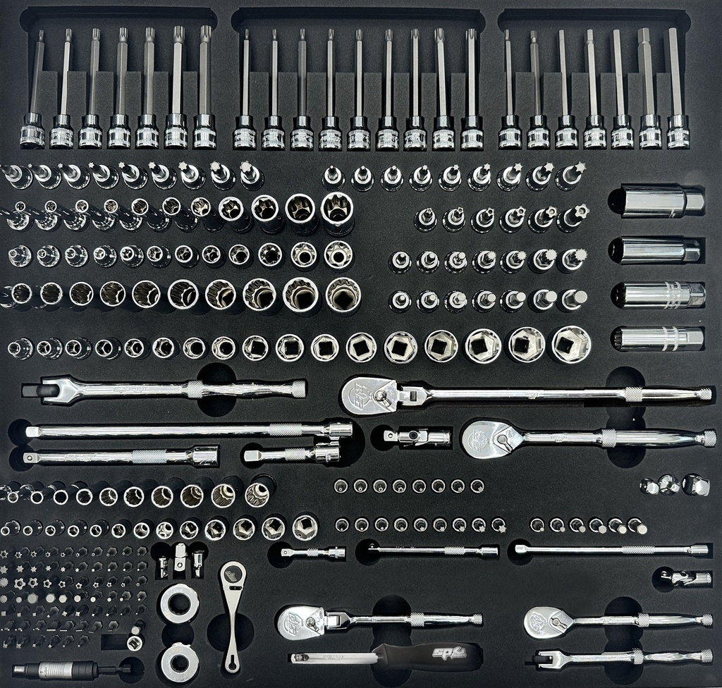 EVA FOAM USA SERIES 1/4" & 3/8" M+ SOCKETS & RATCHETS 258PCS