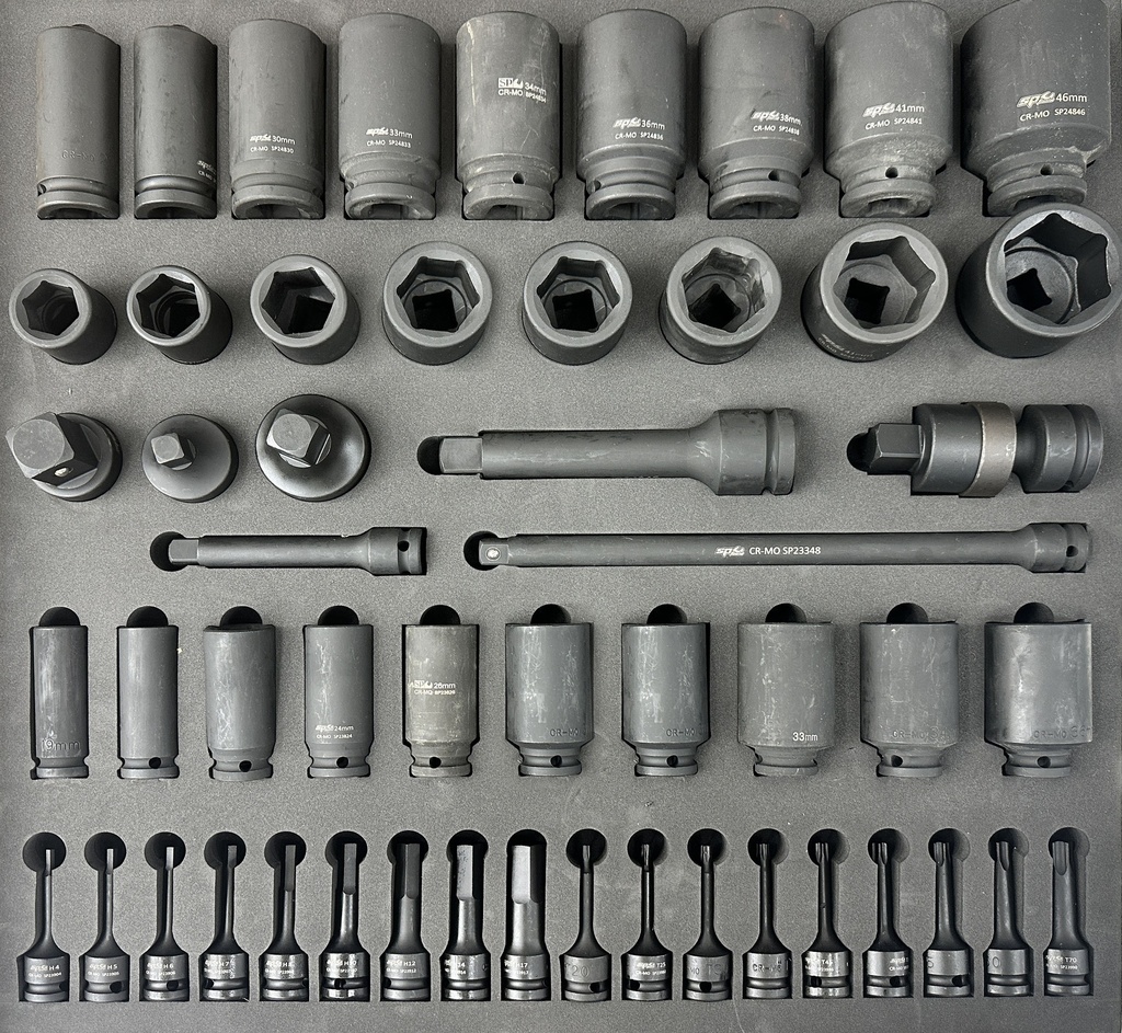 EVA FOAM USA SERIES 1/2" & 3/4" M+ IMPACT SOCKETS 52PCS
