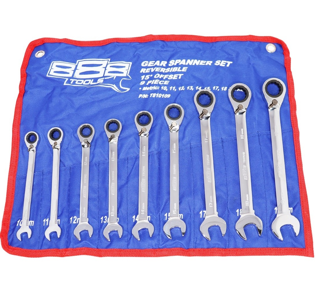 T8 SPANNER SET GEAR ROE REVERSIBLE METRIC 9 PC