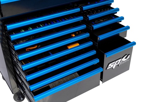 [SP01064XL] 410 PC TOOLKIT IN CUSTOM SERIES ROLLER CAB 14 DRAWERS BLACK/ BLUE + TOPBOX