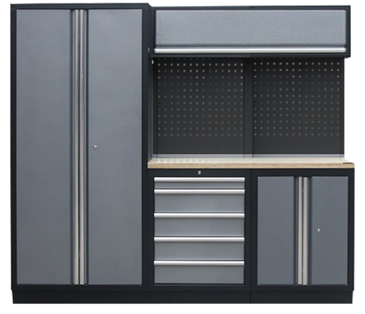 [SP01436B] PROFESSIONAL GARAGE WALL SYSTEM 2 BACK PANELS+WIDE CABINET WITH WOODEN WORKTOP