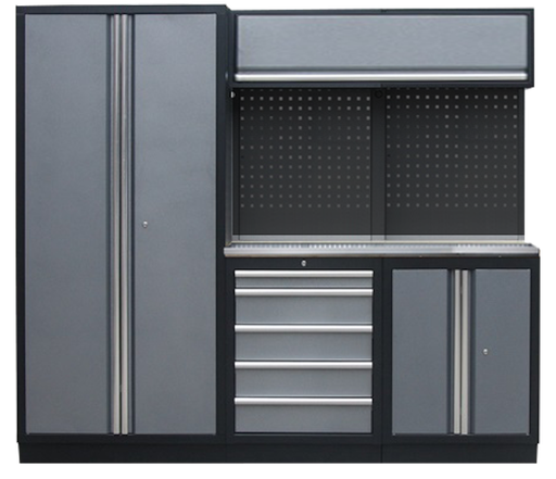 [SP01436B-S] PROFESSIONAL GARAGE WALL SYSTEM 2 BACK PANELS+WIDE CABINET WITH STAINLESS STEEL WORKTOP