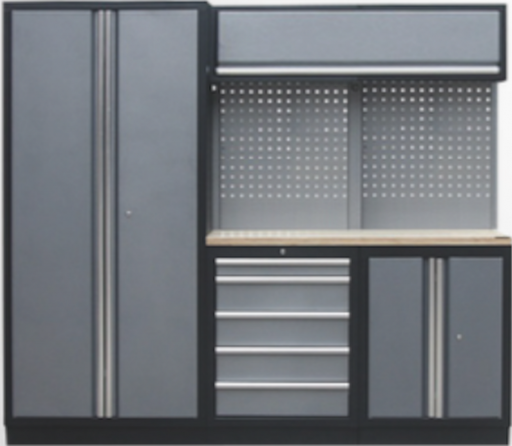 [SP01436-S] PROFESSIONAL GARAGE WALL SYSTEM 2 BACK PANELS+WIDE CABINET WITH STAINLESS STEEL WORKTOP
