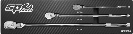 [SP29330] 3PC FLEXIBLE RATCHET SET LONG 1/4,3/8,1/2" 90T SEALED HEAD