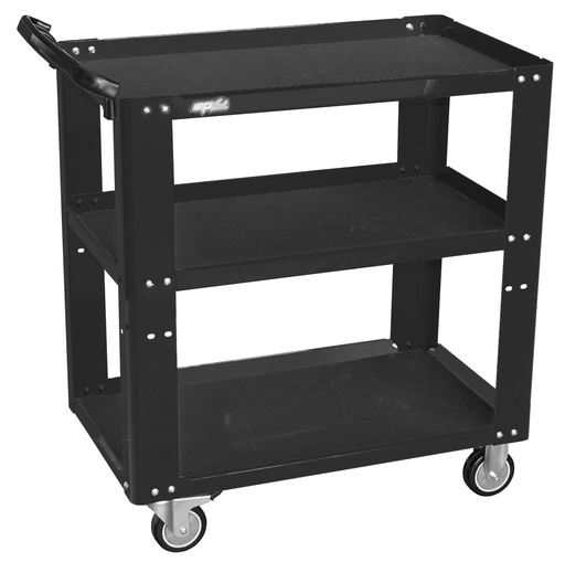 [SP40019BK] 3 SHELF PROFESSIONAL SERVICE TROLLEY BLACK