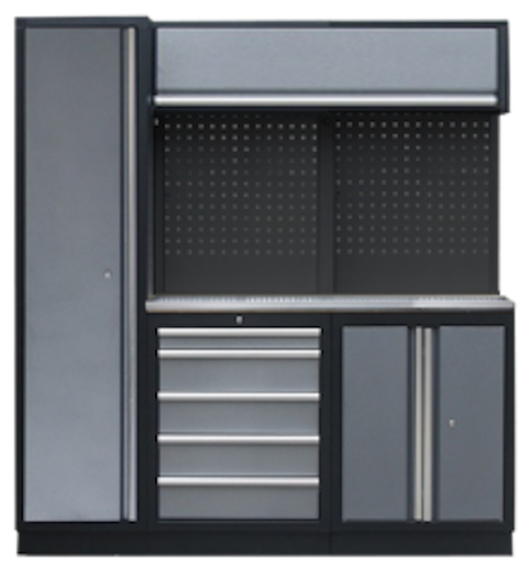 [SP41103B-S] PROFESSIONAL GARAGE WALL SYSTEM 2 BACK PANELS+ CUPBOARD WITH STAINLESS STEEL WORKTOP
