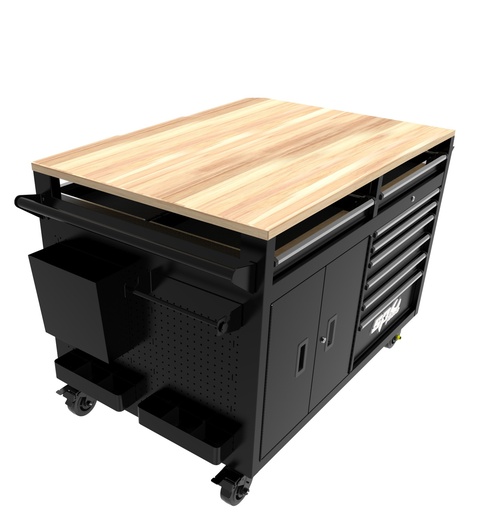 [SP44650] MULTIFUNCTIONAL TOOL TROLLEY BLACK USA SUMO WITH WOODEN WORKTOP