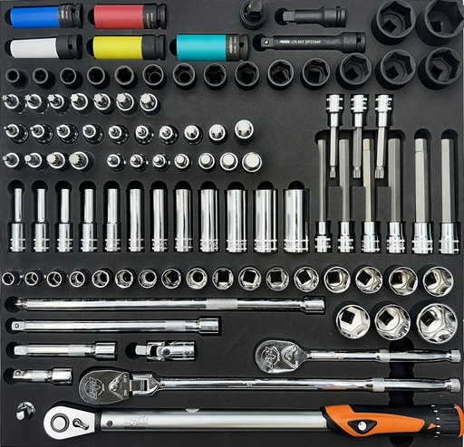 [SPUSS031] EVA FOAM USA SERIES 1/2" M+ SOCKETS & RATCHETS 102PCS