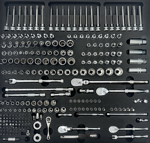 [SPUSS037] EVA FOAM USA SERIES 1/4" & 3/8" M+ SOCKETS & RATCHETS 258PCS