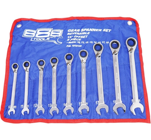 [T810109] T8 SPANNER SET GEAR ROE REVERSIBLE METRIC 9 PC